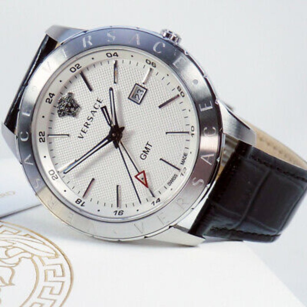 NWT Versace Men’s Leather Strap Watch